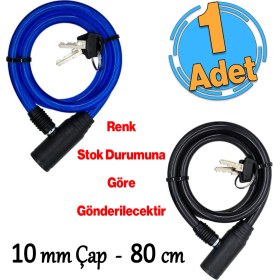 Resim Bisiklet Halat Zincir Kilidi 80 cm Çelik Kilit Çap 10 mm Ø Hırsız Önleme Güvenlik 1 Adet 