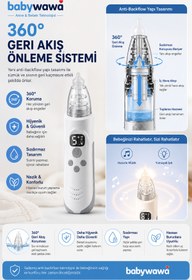 Resim babywawa H-032 Elektrikli Burun Aspiratörü 0-12 Yaş Şarjlı Nazal Aspiratör 5 Kademe Güçlü Vakum LED Işıklı Müzikli 