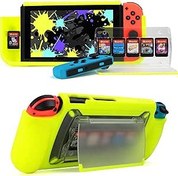 Resim Protective Case for Nintendo Switch, Grip Case with Game Storage, Nintendo Switch with Stand, Nintendo Switch Cover, Neon Yellow 