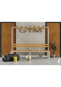 Resim Ayakkabılıklı 6 Ayaklı Çift Taraflı Bank, Kanca Şeritli Bank, 18 Kanca, 200x85x170 Cm, Spor Bankı 
