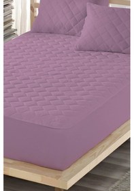 Resim Ely Parker Renkli Sıvı Geçirmez Lastikli Çift Kişilik Çarşaf Yastık Alezi (Toplam 3 Parça) %100 Pamuk Kapitoneli ELYCKAPFIT00 Mürdüm ÇK 