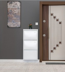 Resim Kaser Metal 3 Lü Metal Ayakkabılık Beyaz 