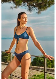 Resim Too Salty Swimwear Kadın Mavi Kot Görünümlü Önden Bağlama Detaylı Fiyonklu Geniş Üçgen Bikini Takımı 24s119st Renkli 