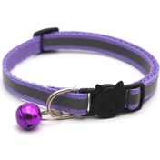 Resim Qingmipy Kedi Köpek Yansıtıcı Nylon Kolyeli, Ayarlanabilir Kilitli Kordon, Zil İle Evcil Hayvan Konumunu Belirleyen Tokaç, Mor 