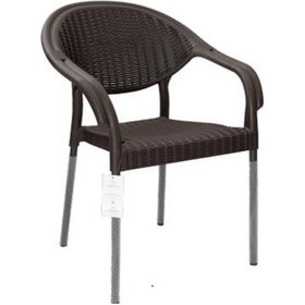 Resim Metal Bacaklı Bambu Rattan Kollu Sandalye Koltuk KAHVE Kahverengi 
