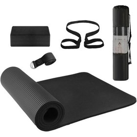 Resim Moveevo Yoga Başlangıççı Seti: Siyah Nbr Mat 183x61cm + Eva Blok + Pamuklu Geliştirme Kayışı + Taşıma Çantası 