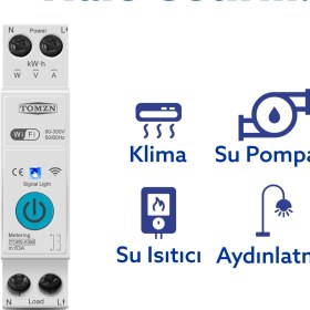 Resim Tomzn WiFi Özellikli Akıllı Sigorta Dahili Enerji Ölçerli Zaman Rölesi 63A 