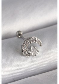Resim 316l Çelik Gümüş Renk Zirkon Taşlı Ay Yıldız Tragus Piercing - Tj-pr1257 Diğer 