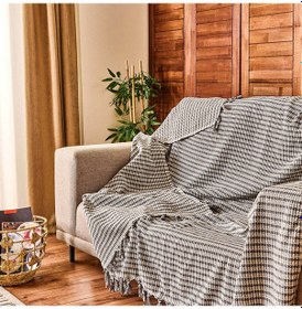 Resim Soft Dama Koltuk Örtüsü - Ekru / Gri - 180x200 Cm Çok Renkli 
