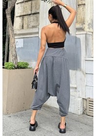 Resim Kadın Antrasit Yüksek Bel, Paçası Lastikli, Salaş Örme Şalvar Pantolon Antrasit 