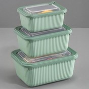 Resim 3'lü Vip Dikdörtgen Mikrodalga Ve Difrize Uygun Saklama Kabı Seti Yeşil 1x(1750,1050,600 Ml) Vienev