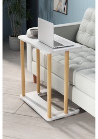 Resim Beyaz Laptop Sehpası Ham Ahşap Ayaklı Ahşap Tabla Demonte C-sehpa Yan Koltuk Servis Sehpası 35x60 - Beyaz 