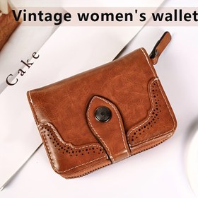 Resim Vintage Kadın Cüzdanı, Fermuar Kapanışı, Çift Katlı Kore Tarzı, Çoklu Kart Yuvaları, Ultra İnce Toka Kapanışı, Madeni Para Cebi, Polyester Astarlı, Islak Mendil ile Temizlenebilir 
