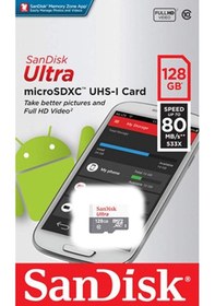 Resim Sandisk Ultra SDSQUNS-128G-GN6MN 128 GB MicroSDXC Class 10 UHS-I Hafıza Kartı 