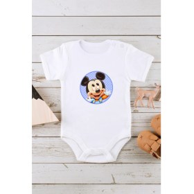 Resim Kio Tasarım Mickey Mouse Mickey Fare Baskılı Bebek Body Zıbın Kısa Kollu Çıt Çıtlı Badi Pamuklu Hediye Kız Erkek Unisex Yeni Doğan Hastane Çıkışı Doğum Hediyesi 