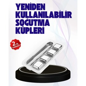 Resim Paslanmaz Çelikten Üretilmiş Metal Buz Küpü Seti ve Buz Klipsi 