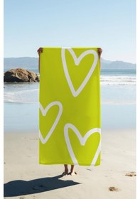 Resim Dijital Baskı Plaj Deniz Havlusu Kalpli Desen Peştamal Hvl0195 Renkli 