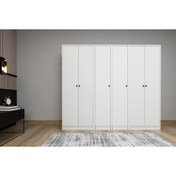 Resim 6 Kapili Askilikli Rafli Giysi Dolabi Gardrop Beyaz 200 Cm G-yd-1077-ç 