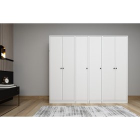 Resim 6 Kapili Askilikli Rafli Giysi Dolabi Gardrop Beyaz 200 Cm G-yd-1077-ç 