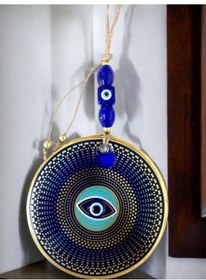 Resim Gold Puantiyeli Nazar Boncuklu Göz Duvar Süsü 