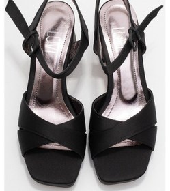 Resim Luvishoes Lisbon Siyah Saten Çapraz Bantlı Kadın Platform Topuklu Ayakkabı Saten Siyah 