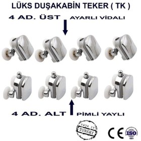 Resim Krom Kaplama Plastik Duşakabin Tekeri Tekerleği Rulmanı 8'li Set 4 Alt 4 Üst 22 Mm Teker Çapı Parlak Krom 