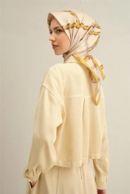 Resim Armine Klasik Desenli Saf İpek Twill Eşarp 9346d 33 BEj 