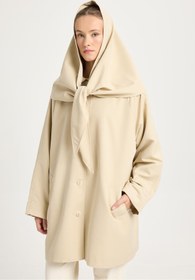 Resim minaaise Kadın Bej Oversize Seyyar Yakalı Astarlı Tasarım trençkot 30009 