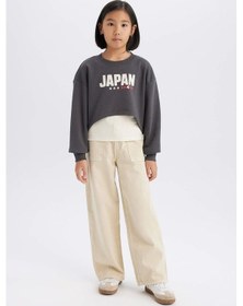 Resim DeFacto Kız Çocuk 2'li Takım Crop Bisiklet Yaka Baskılı Sweatshirt Atlet D8820A825SPAR104 Antrasit 