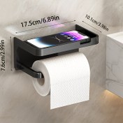 Resim Modern ABS duvara monte tuvalet kağıdı tutucu ve telefon tutuculu - cilalı, banyo organizatörü, doku ve temel ihtiyaçlar için çiftli depolama rafı, matkap gerektirmeyen basit kurulum 
