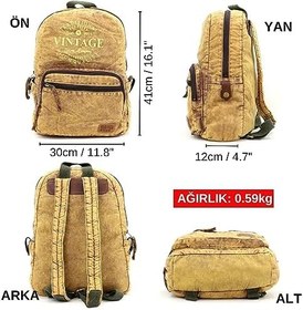 Resim Old Cotton Cargo 5055 Rabel Pamuk Kumaş Salaş Vintage Sırt Okul Seyahat 15 inç Laptop Tablet Çantası (Açık Kahverengi) 