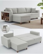 Resim Velura Home & Living Rengar Köşe Takımı & Yataklı Bazalı Keten Kumaş Sol Köşe Koltuk Takımı - Gri 