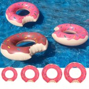 Resim 1 adet Şişme Donut Yüzme Halkası - Pembe ve Beyaz ile Çok Renkli Sıkıntılar, Dayanıklı PVC Havuz Şişesi Yaz Plajı ve Havuz Partileri için, Yetişkinler ve Aile için Kolay Şişme Tasarımı, Plaj Oyuncak, Eğlenceli Tasarım 