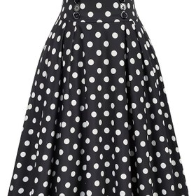 Resim Polka Dot Yüksek Bel A Kesim Etek, Şık Düğme Volan Hem Midi Etek, Kadın Giyim 