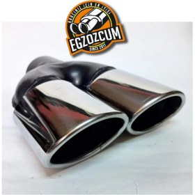 Resim 76 mm Paslanmaz Krom Yassı Kesik Eşit Çiftli Egzoz Ucu Eksoz 