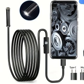 Resim Android Telefonlar için 5mm Mini Endoskop Kamera - Yüksek Kaliteli, USB Güçlü Endüstriyel ve Otomotiv İnceleme Aracı ile LED / Dijital Ekran, Tip-C Mikro USB Bağlayıcı, Boru Hattı için Esnek Siyah Kablolu, Karbon Yığılması, Görsel Restorasyon ve Klima Prob 