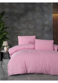 Resim Mystory Home Lastikli Çarşaflı Çift Kişilik Nevresim Takımı Saten Pembe 