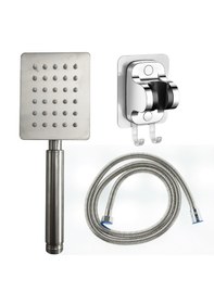 Resim Paslanmaz Kare Duş Başlığı, Yapışkanlı Mafsal Ve Duş Hortum Seti Krom 