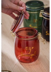 Resim Acar Pierre Klipsli Kapaklı Kavanoz Seti - 14 Cm Kırmızı 