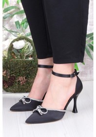 Resim Fort 35695 Saten Fiyonklu Biye Taşlı Topuklu Abiye Ayakkabı Kadın Ayakkabı Siyah 