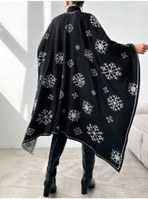 Resim 02Lady Fashion kadın çift taraflı kulanılabilen kar desenli triko şal panço 