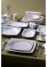 Resim Güral Porselen Caroline-6565 54 Parça 12 Kişilik Bone Porselen Yemek Takımı Krem 