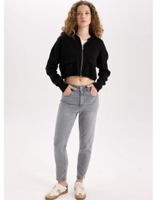 Resim DeFacto Regular Fit Kapüşonlu Basic Düz Fermuarlı Triko Hırka E2270AXNSBK81 Siyah 