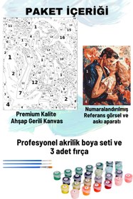 Resim Su'lepas Sayılarla Boyama Seti Numaralı Tuval Fırça Boya 40x50 Cm Sevgililer 