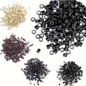 Resim 200/500/1000 adet Mikro Lined Saç Uzatma Halkaları - Peruklar ve Uzatmalar için Crimp Boncukları, Dayanıklı Alüminyum Çubuk Bağlantıları 