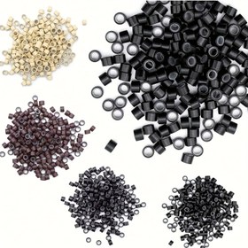Resim 200/500/1000 adet Mikro Lined Saç Uzatma Halkaları - Peruklar ve Uzatmalar için Crimp Boncukları, Dayanıklı Alüminyum Çubuk Bağlantıları 