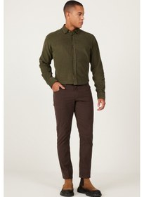 Resim AC&Co / Altınyıldız Classics Erkek Kahverengı Slim Fit Dar Kesim 5 Cepli Desenli Esnek Pantolon Kahverengi 