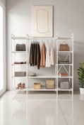 Resim Mobitopya Nilamu Beyaz Elbise Dolabı | Metal Gövdeli Açık Askılık & Organizer Dolap 175*170*34 Cm 