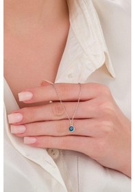 Resim Tmt Silver 6 MM Gümüş Turkuaz Açık Mavi Nazar Boncuğu Cam Göz Kolye 