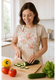 Resim Havlulu Mutfak Önlüğü Pratik Kullanım Önlük Krem 